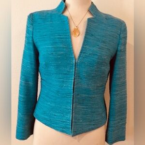 Carlisle 100% Silk Blazer Jacket Turquoise Long Sleeve Cropped